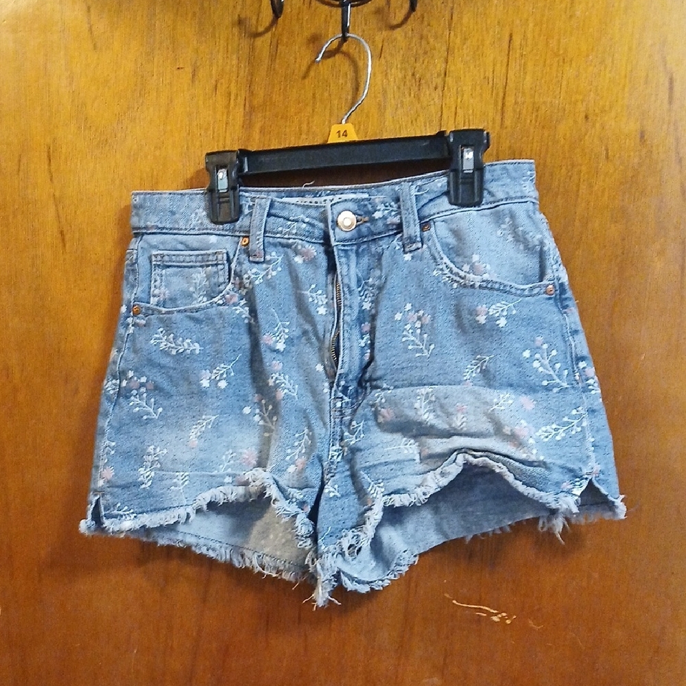 Celebrity Pink Blue Distressed Denim Shorts